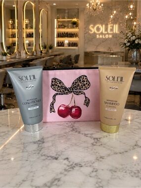 SOLEIL Moroccan Shampoo and conditioner with a cherry travel bag